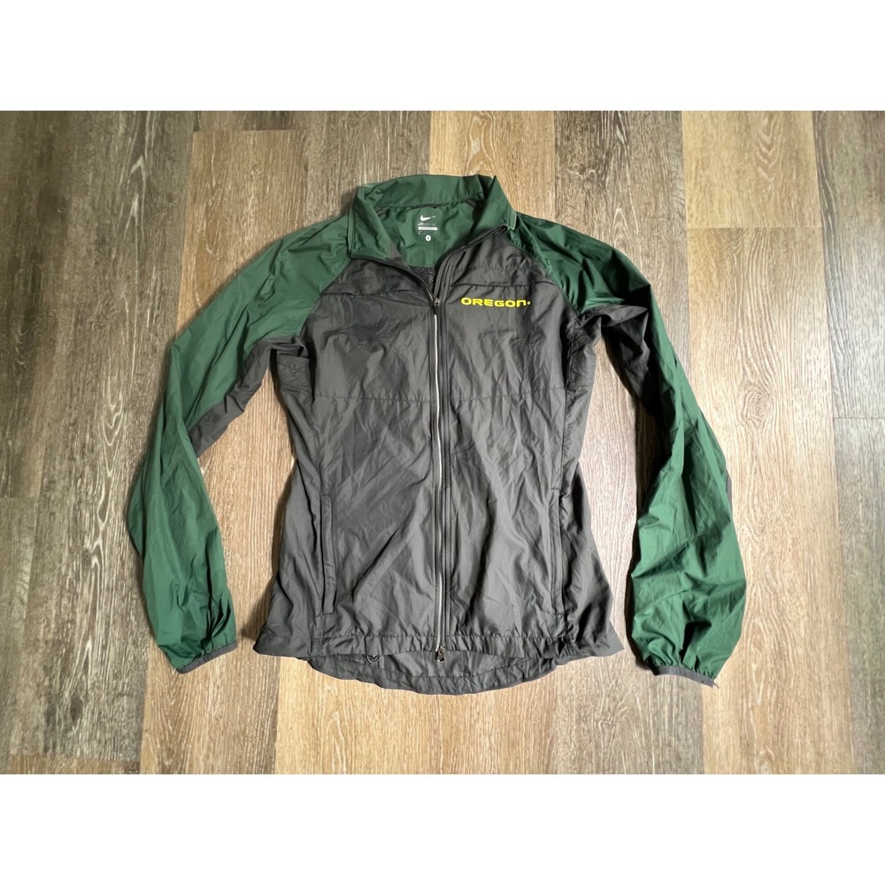 Nike Oregon Ducks Running Jacket Womens Small Grey Green Excellent Windbreaker